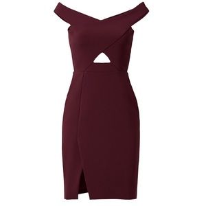 Parker Maroon Off the Shoulder Keyhole Mini Dress